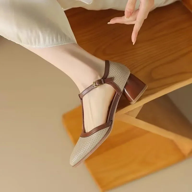 Valmira | Mid Heel T-Strap Shoes