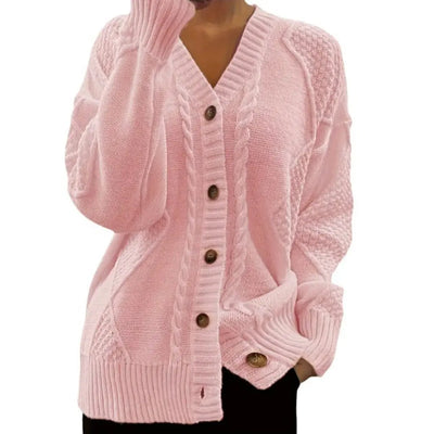 Elora | Elegant Autumn V-Neck Lantern Sleeve Knitted Cardigan