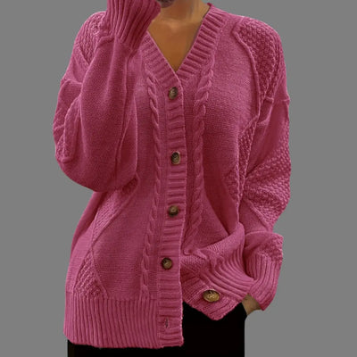 Elora | Elegant Autumn V-Neck Lantern Sleeve Knitted Cardigan