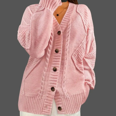 Elora | Elegant Autumn V-Neck Lantern Sleeve Knitted Cardigan