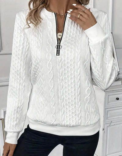 Ranmo | Jacquard Knit Zipper Sweater Top