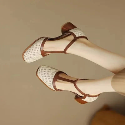 Valmira | Mid Heel T-Strap Shoes