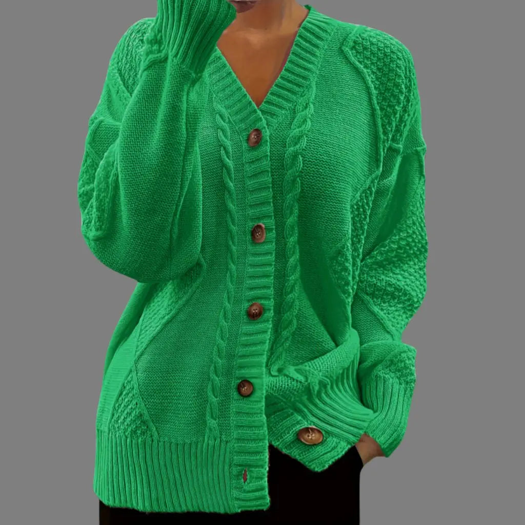 Elora | Elegant Autumn V-Neck Lantern Sleeve Knitted Cardigan