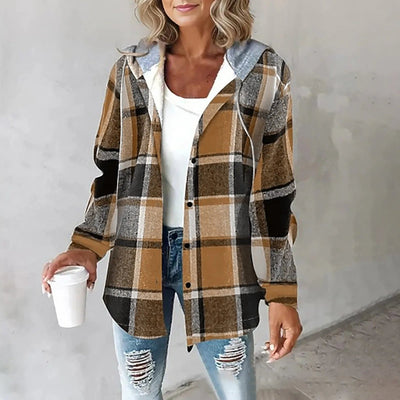 Rowan | Hooded Plaid Mid-Length Jacket