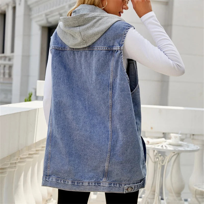 Rowdy | Oversized Hooded Denim Vest