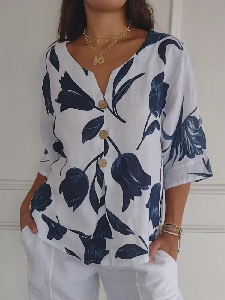 Sanne | Floral Print Button-Up Blouse