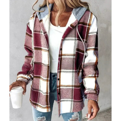 Rowan | Hooded Plaid Mid-Length Jacket