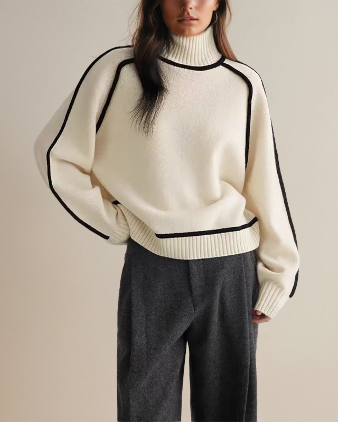 Bella | Loose Fit Turtleneck Striped Sweater