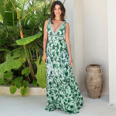 Maris | Elegant Floral V-Neck One-Piece Swim Dress
