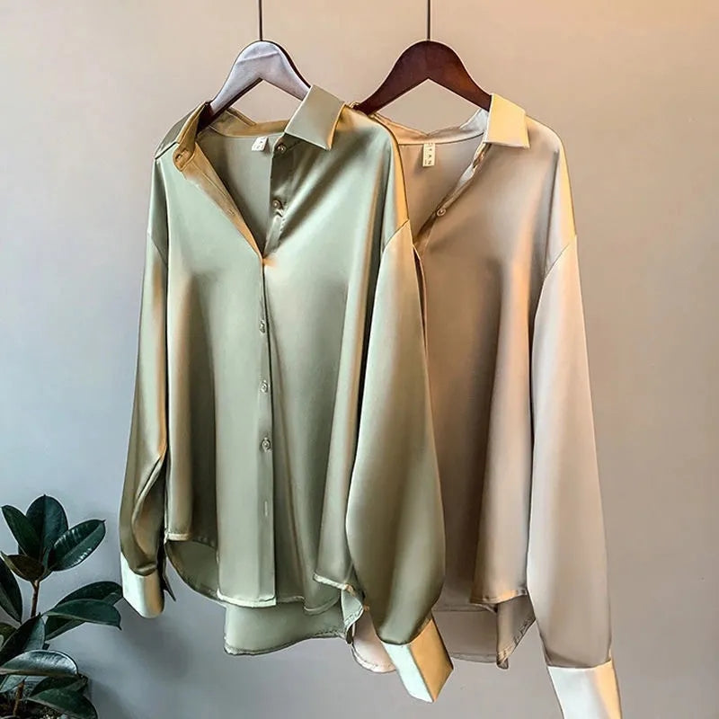 Monroe | Long Sleeved Luxe Satin Blouse