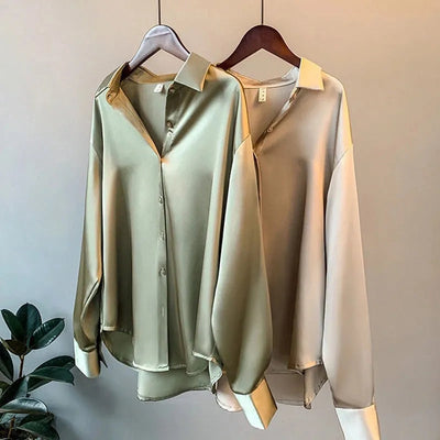 Monroe | Long Sleeved Luxe Satin Blouse