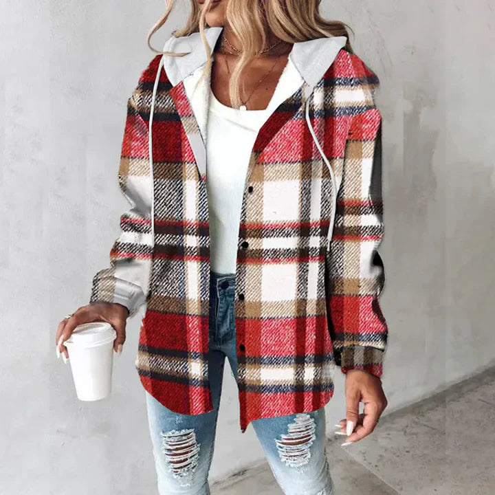 Rowan | Hooded Plaid Mid-Length Jacket